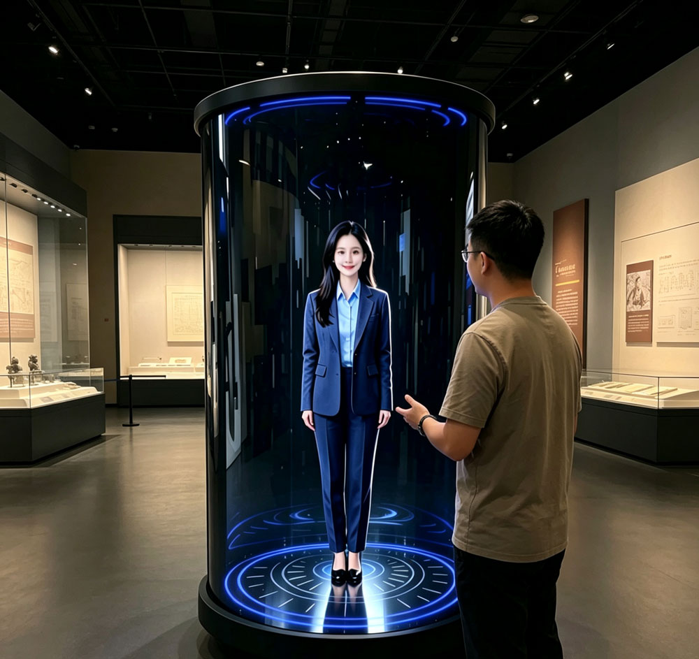蓝速科技|75 寸圆柱数字人全息舱,让博物馆文物 “活” 起来(图1) 蓝速科技|75 寸圆柱数字人全息舱,让博物馆文物 “活” 起来(图1)