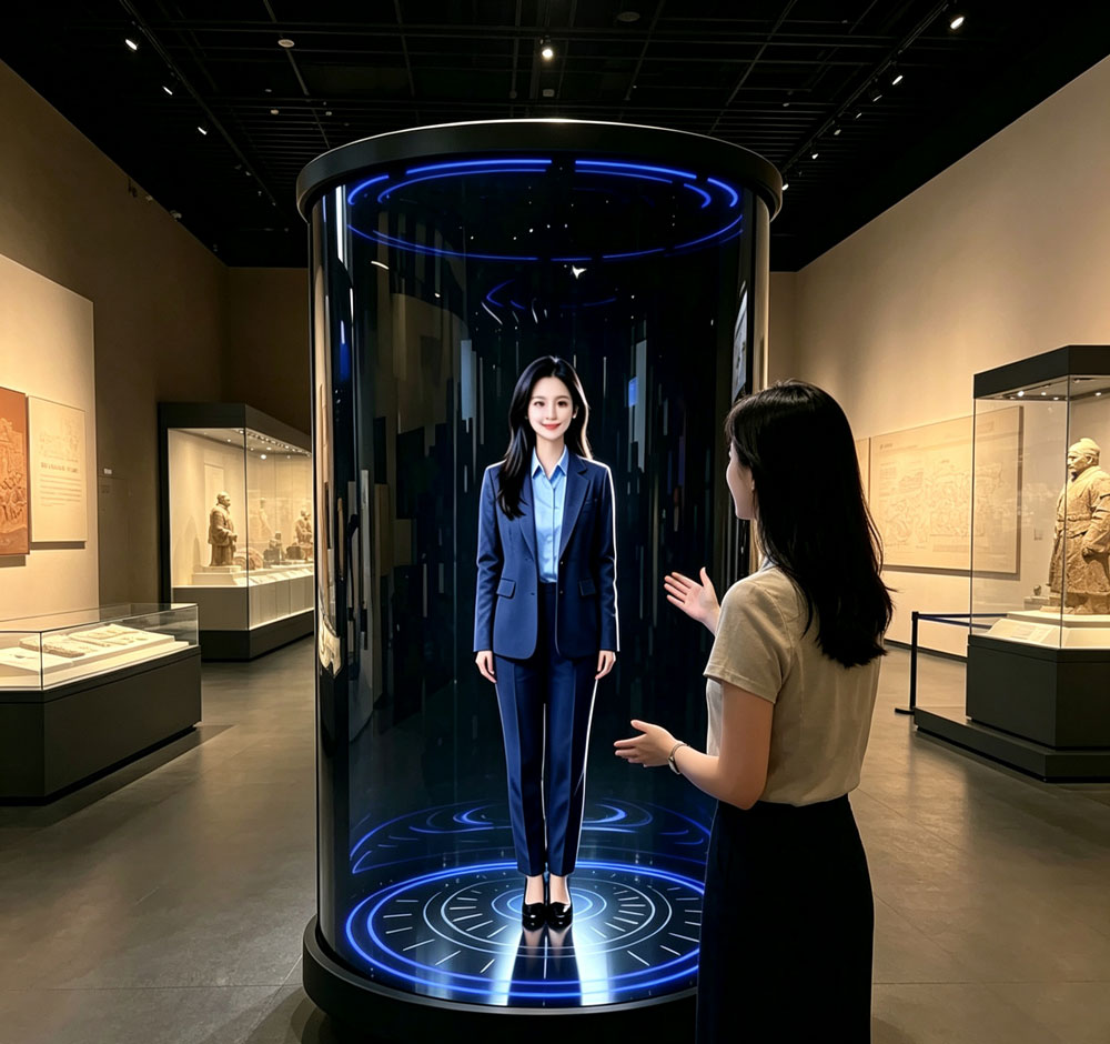 蓝速科技|75 寸圆柱数字人全息舱,让博物馆文物 “活” 起来(图3) 蓝速科技|75 寸圆柱数字人全息舱,让博物馆文物 “活” 起来(图3)