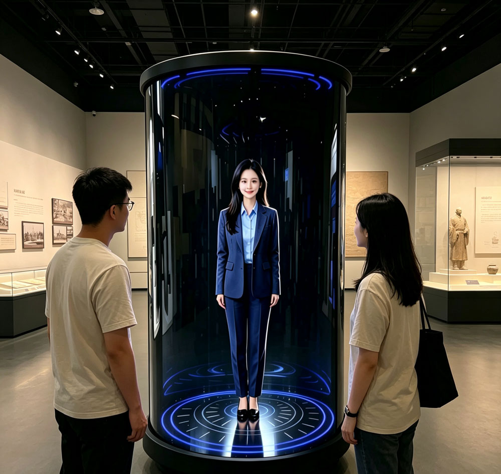 蓝速科技|75 寸圆柱数字人全息舱,让博物馆文物 “活” 起来(图2) 蓝速科技|75 寸圆柱数字人全息舱,让博物馆文物 “活” 起来(图2)