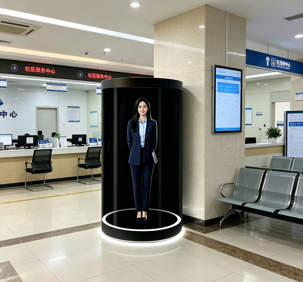 蓝速科技丨3D全息舱一体机，弧形透明罩打造高清裸眼3D数字人