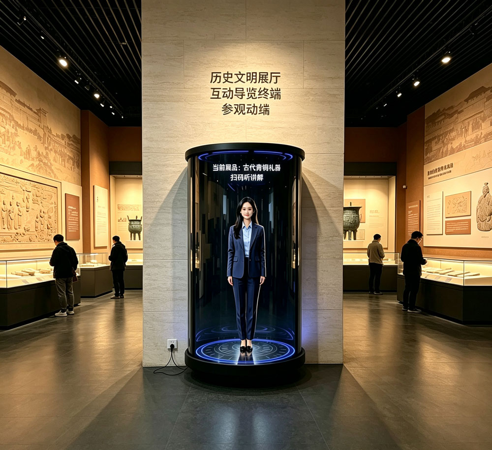 蓝速科技｜3D全息舱AI数字人一体机博物馆实时交互数字导览讲